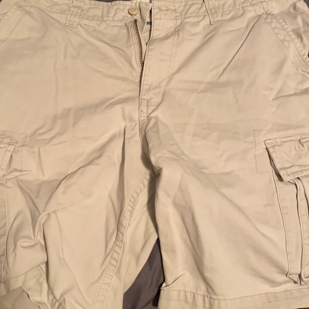 Cargo shorts, no stains.